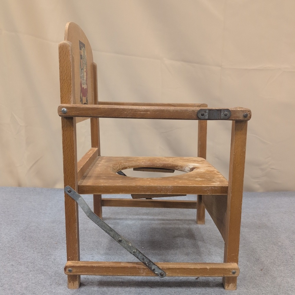 Vintage Wooden Potty Chair Kitten Graphic Mid Century Toddler Training Seat - Picture 4 of 9
